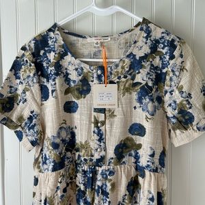 Orange Creek Linen blue and tan floral dress